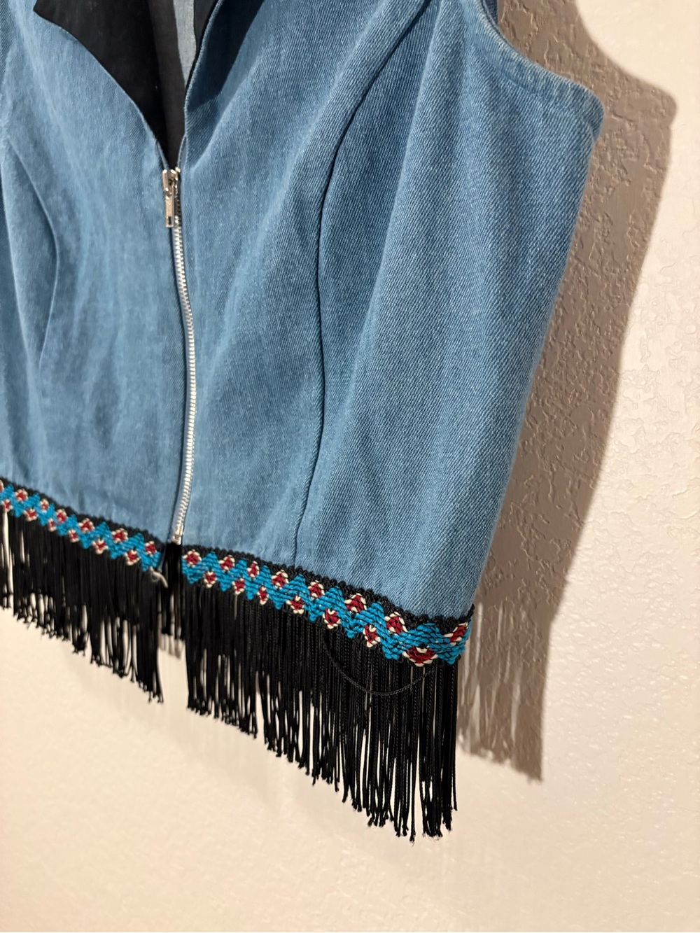 Vintage Blue Denim Fringe Zip-Front Vest - Picture 2 of 5